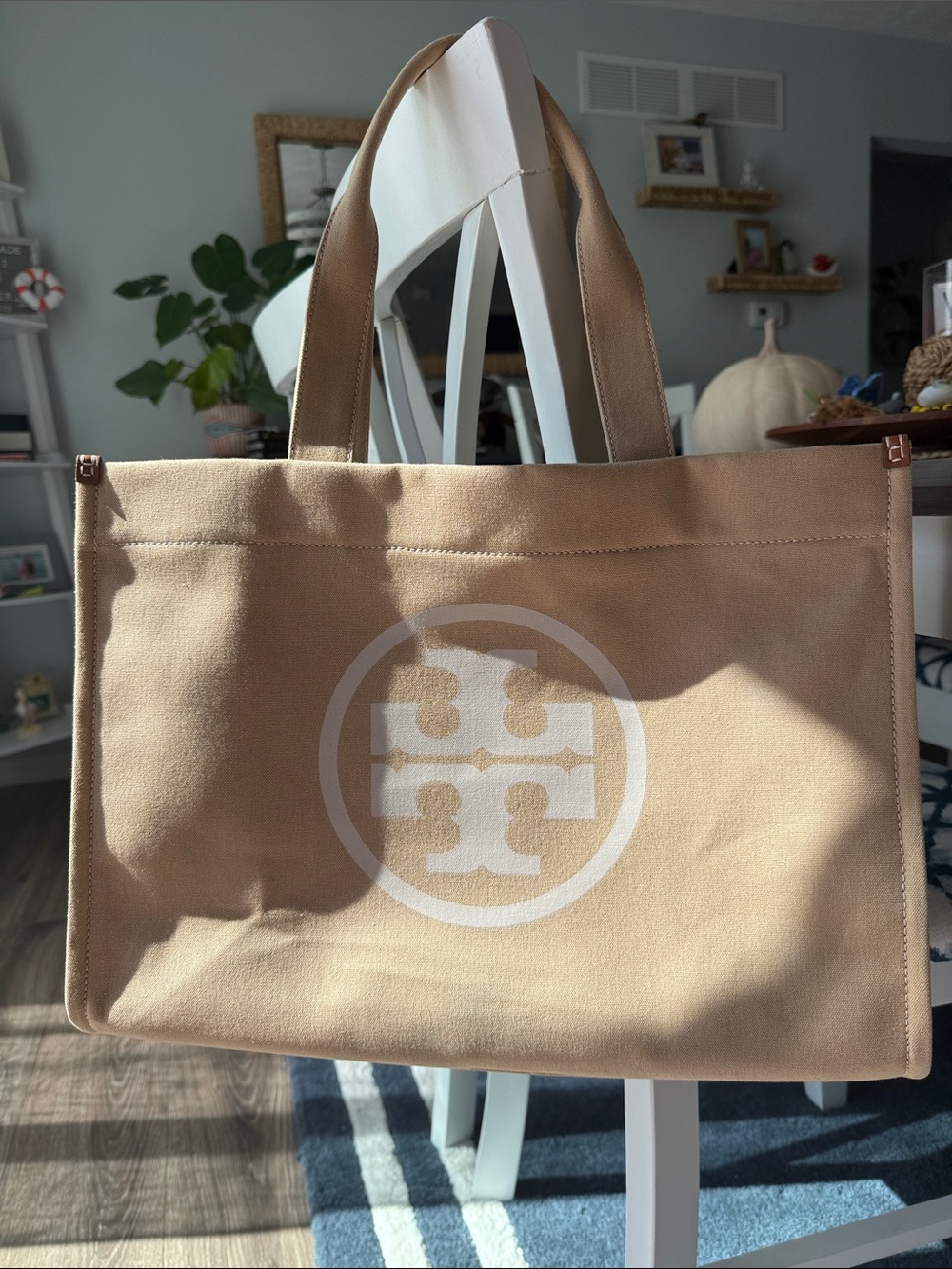 Tory Burch Ella Canvas Tote Bag with White Logo
